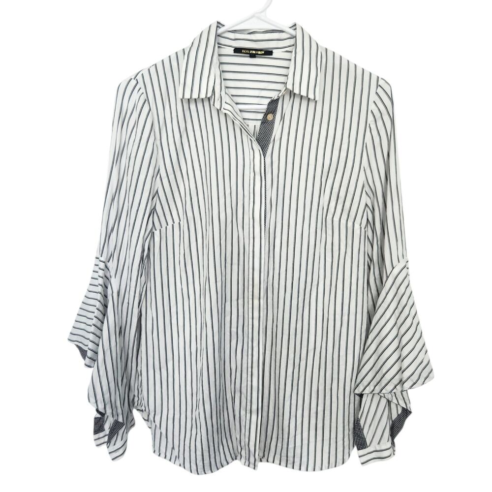 Kobi Halperin Striped Button Down Blouse Bell Sleeves XS Office Casual‎ Career
